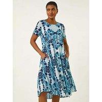 Roman Abstract Print Smock Dress - Blue