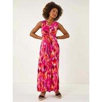 Roman Abstract Twist Front Maxi Dress - Pink
