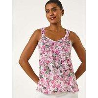 Roman Burnout Floral Print Vest Top - Pink