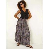 Roman Abstract Contrast Print Maxi Skirt - Black