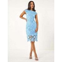 Roman Dusk Floral Lace Crochet Dress - Blue