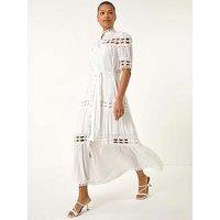 Roman Lace Detail Belted Midi Dress - White