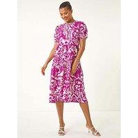 Roman Abstract Print Midi Shirt Dress - Pink