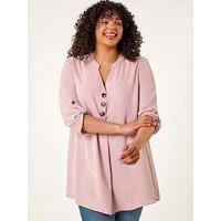Roman Curve Textured Buttoned Tunic Top - Rose