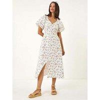 Roman Dusk Ditsy Broderie Midi Dress - White