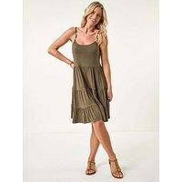 Roman Petite Beaded Strappy Tiered Dress - Khaki