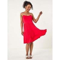 Roman Petite Beaded Strappy Tiered Dress - Red
