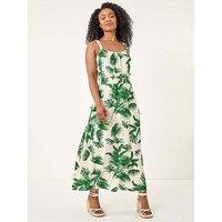 Roman Petite Tropical Strappy Midi Dress - Green
