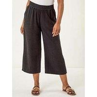 Roman Petite Linen Mix Cropped Trouser - Black