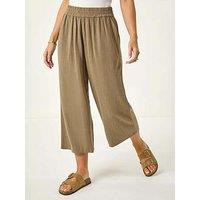 Roman Petite Linen Mix Cropped Trouser - Khaki