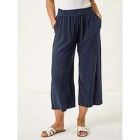 Roman Petite Linen Mix Cropped Trouser - Navy