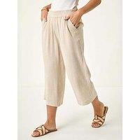 Roman Petite Linen Mix Cropped Trouser - White