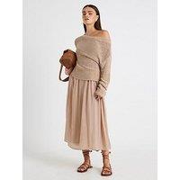 River Island Long Sleeve Hybrid Tape Dress - Beige