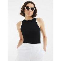 River Island Short Scallop Trim Neck Tank Top - Black