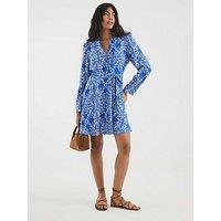 River Island Tie Front Mini Shirt Dress - Blue
