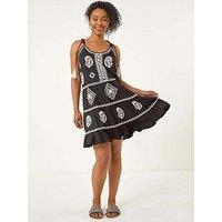 Roman Petite Strappy Trim Detail Tiered Dress - Black