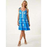Roman Petite Strappy Trim Detail Tiered Dress - Blue