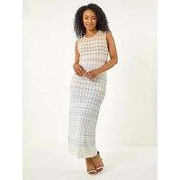 Roman Petite Chevron Knitted Midi Dress - Blue