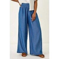 Roman Pleated Full Length Wide Leg Trouser - Blue