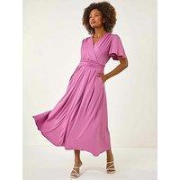 Roman Tie Back V-Neck Stretch Midi Dress - Purple
