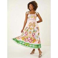 Roman Abstract Print Strappy Midi Dress - Light Pink