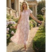 Roman Floral Frill Flutter Sleeve Dress - Light Pink