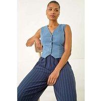 Roman Cotton V-Neck Button Through Waistcoat - Blue