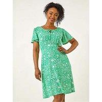 Roman Petite Floral Print Tie Detail Dress - Green