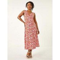 Roman Petite Abstract Print Wrap Midi Dress - Orange