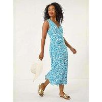 Roman Petite Abstract Print Wrap Midi Dress - Blue