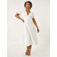 Roman Petite Ruffle Midi Wrap Dress - White