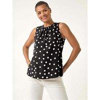 Roman Spot Print Tie Detail Vest Top - Black