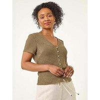 Roman Petite Textured Button Through Blouse - Khaki