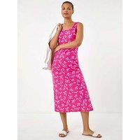 Roman Dandelion Print Maxi Dress - Pink