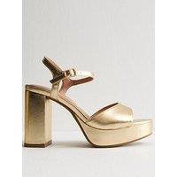 New Look Platform Sole Block Heel Sandal - Gold