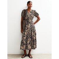 New Look Palm Tree Print Midi Dress - Black