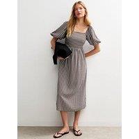 New Look Brown Striped Square Neck Milkmaid Midi Dress