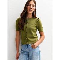 New Look Green Short Sleeve Crew Neck Cardigan