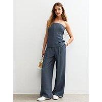 New Look Textured Striped Wide Leg Trousers - Blue