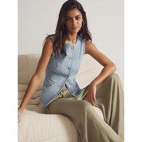New Look Blue Panelled Longline Denim Waistcoat