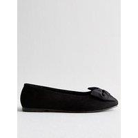 New Look Wide Fit Black Faux Suede Bow Detail Ballet Flats