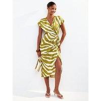 New Look Zebra Print Wrap Front Midi Dress - Green