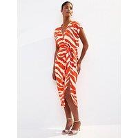 New Look Red Zebra Print Wrap Front Midi Dress - Orange