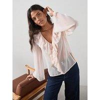 The Very Collection Beaded Frill Blouse - Nude