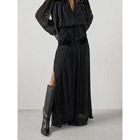 The Very Collection Velvet Applique Embellished Detail Tie Co-Ord Maxi Skirt - Black