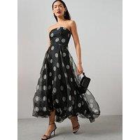 The Very Collection Polka Dot Dipped Hem Bardot Dress - Print