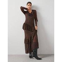 The Very Collection Lace Ruffle Hem Maxi Dress - Brown