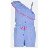 Accessorize Girls Shell Embroidered Playsuit - Blue