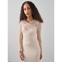 The Very Collection Long Sleeve Sheer Sequin Maxi Dress Cream - White