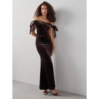 The Very Collection Velvet Bow Detail Maxi Dress - Brown